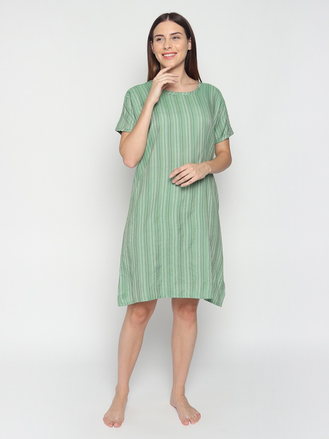 

Noty Vertical Striped Maxi Nightdress, Green