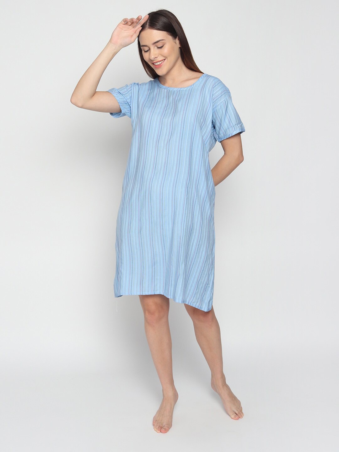 

Noty Striped Short Nightdress, Blue