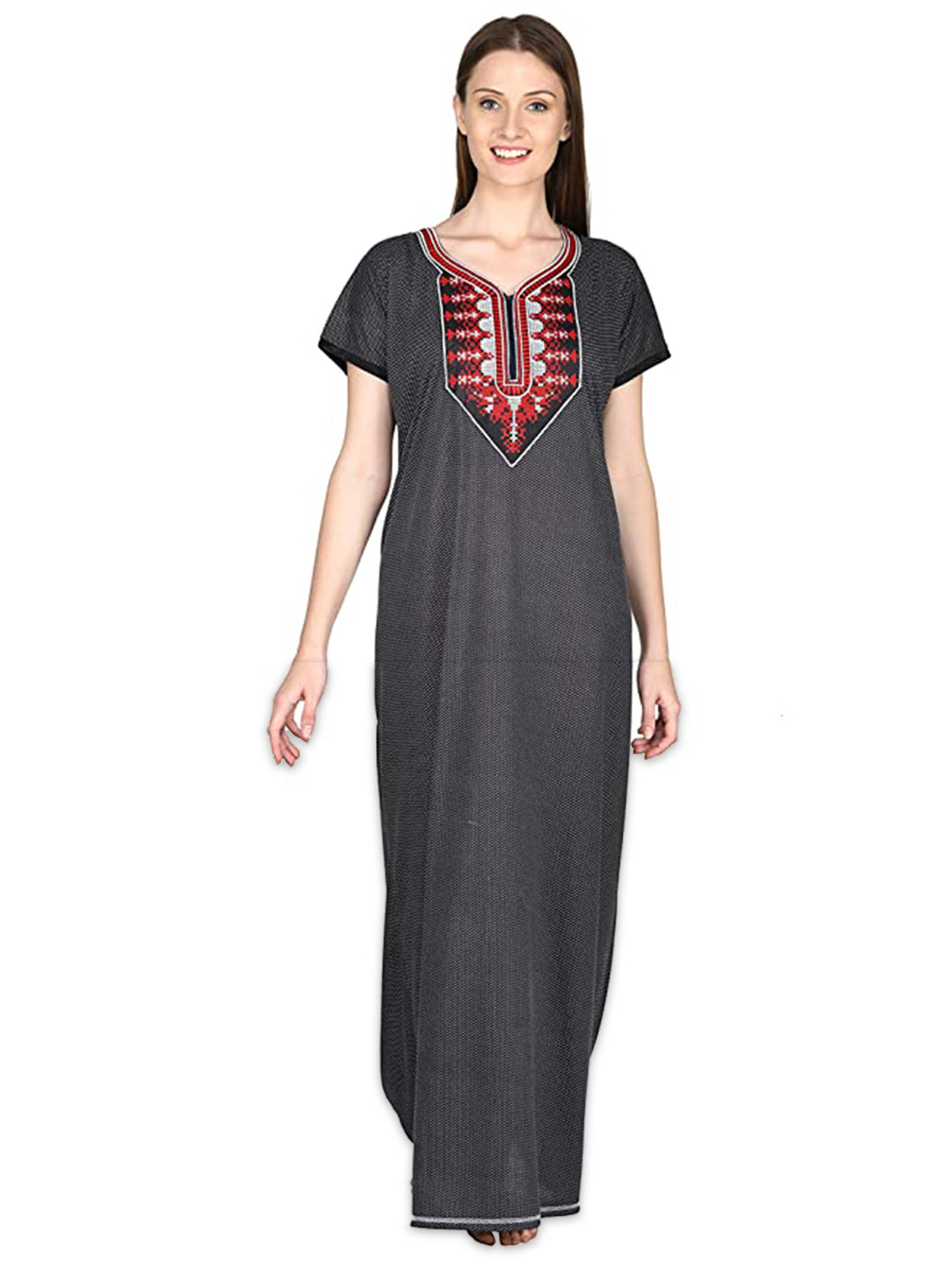 

Noty Polka Dots Printed Maxi Nightdress, Black
