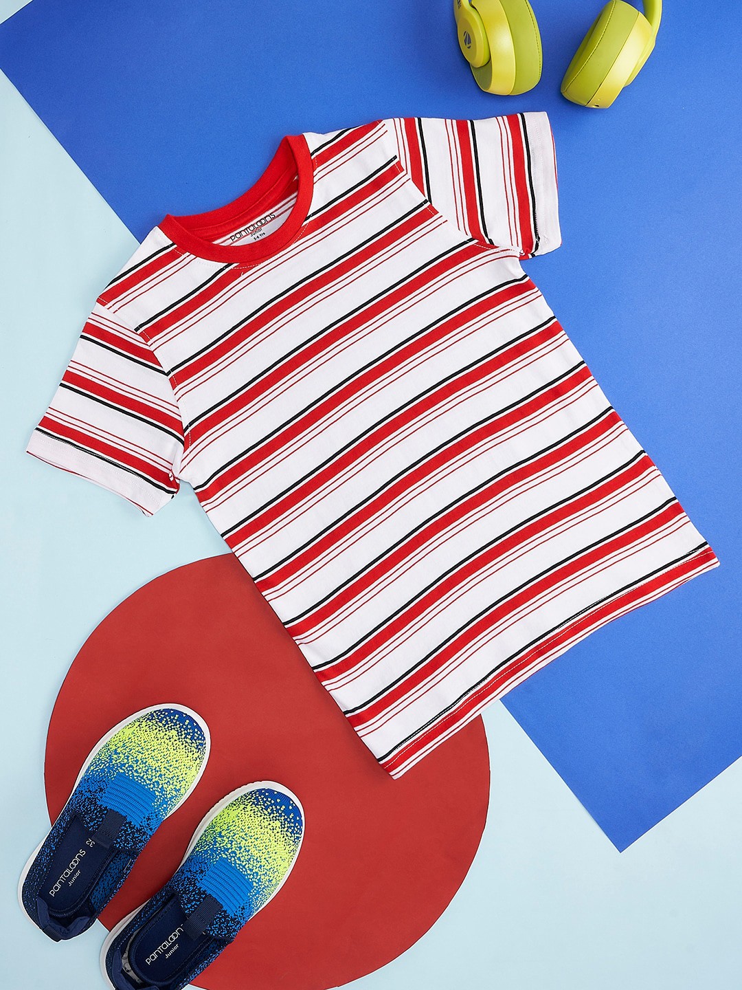 

Pantaloons Junior Boys Striped Cotton T-shirt, Red