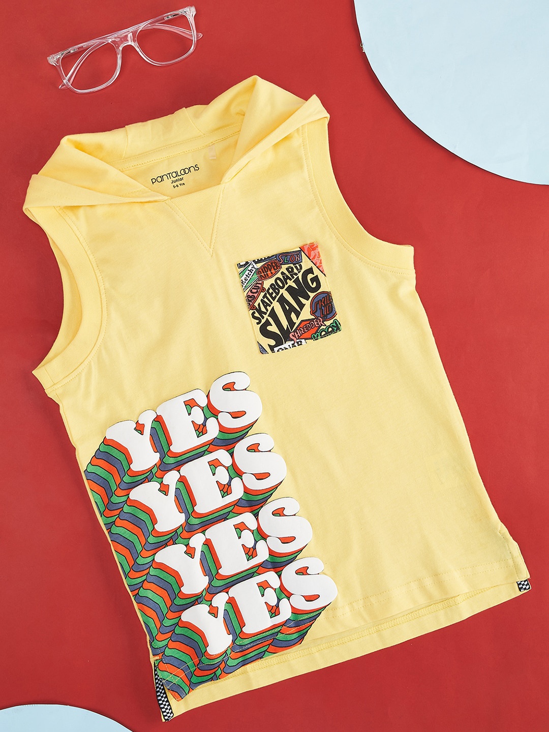 

Pantaloons Junior Boys Typography Printed Hooded Cotton T-shirt, Yellow