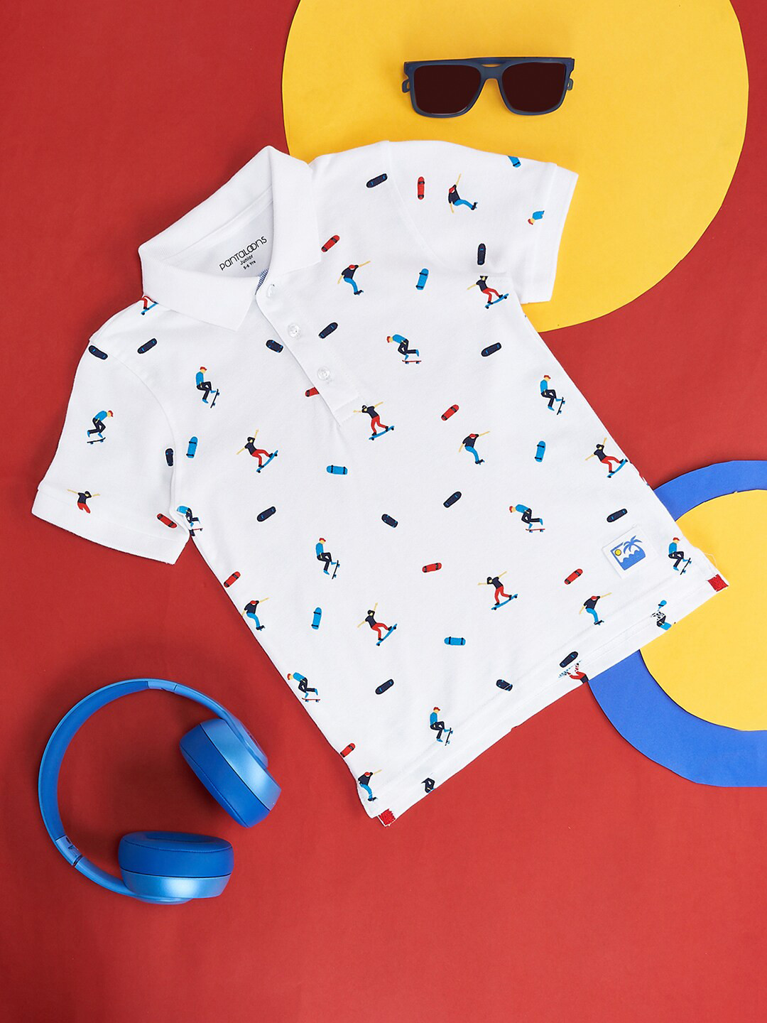 

Pantaloons Junior Boys Conversational Printed Polo Collar Cotton T-shirt, White