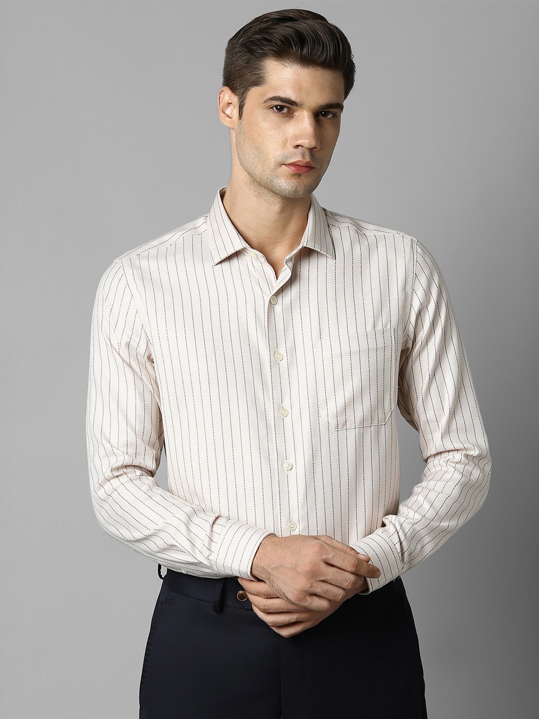 

Louis Philippe Striped Slim Fit Pure Cotton Formal Shirt, Cream