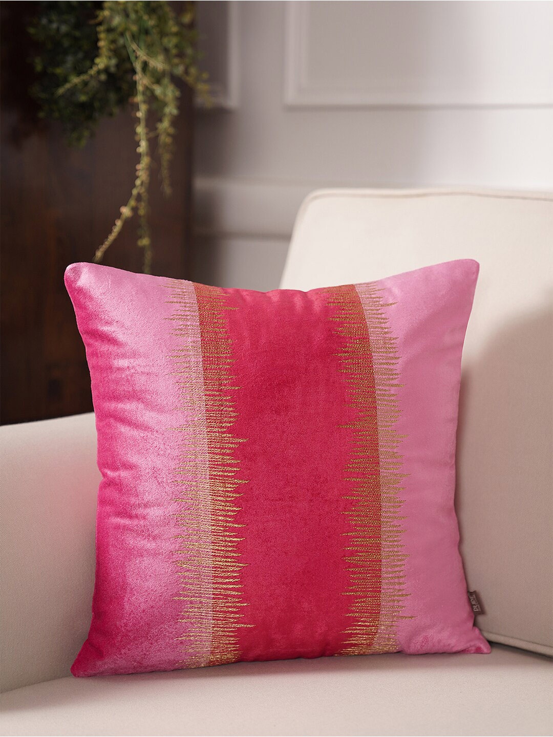 

Pure Home and Living Pink & Gold-Toned Embroidered Cotton Square Cushion Cover