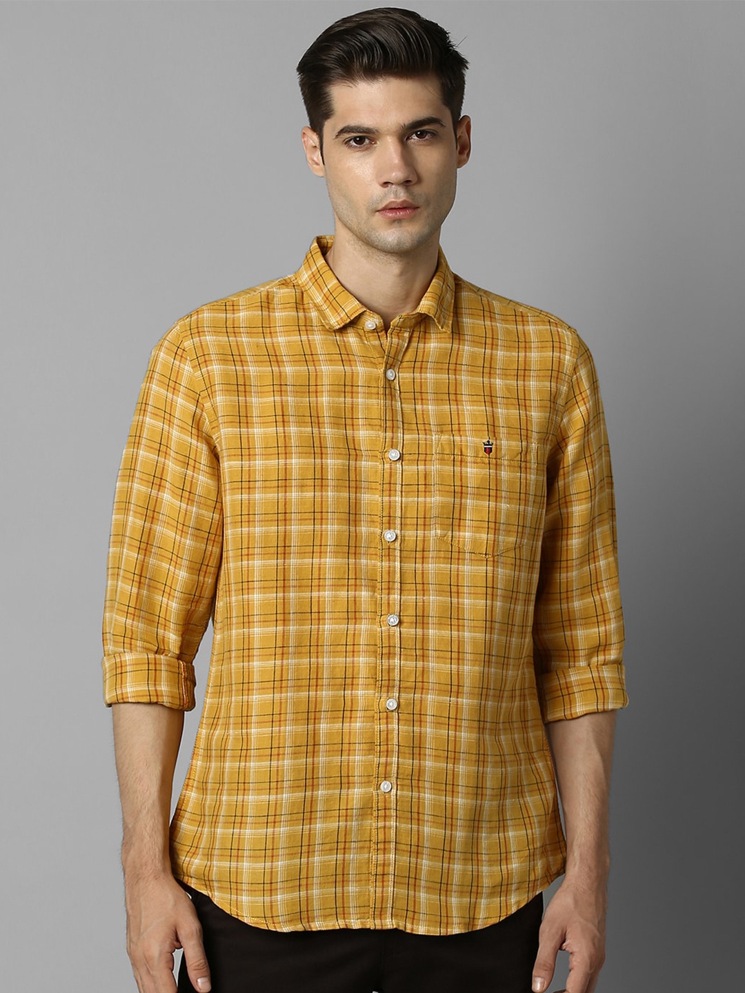

Louis Philippe Jeans Slim Fit Checked Linen Cotton Shirt, Yellow