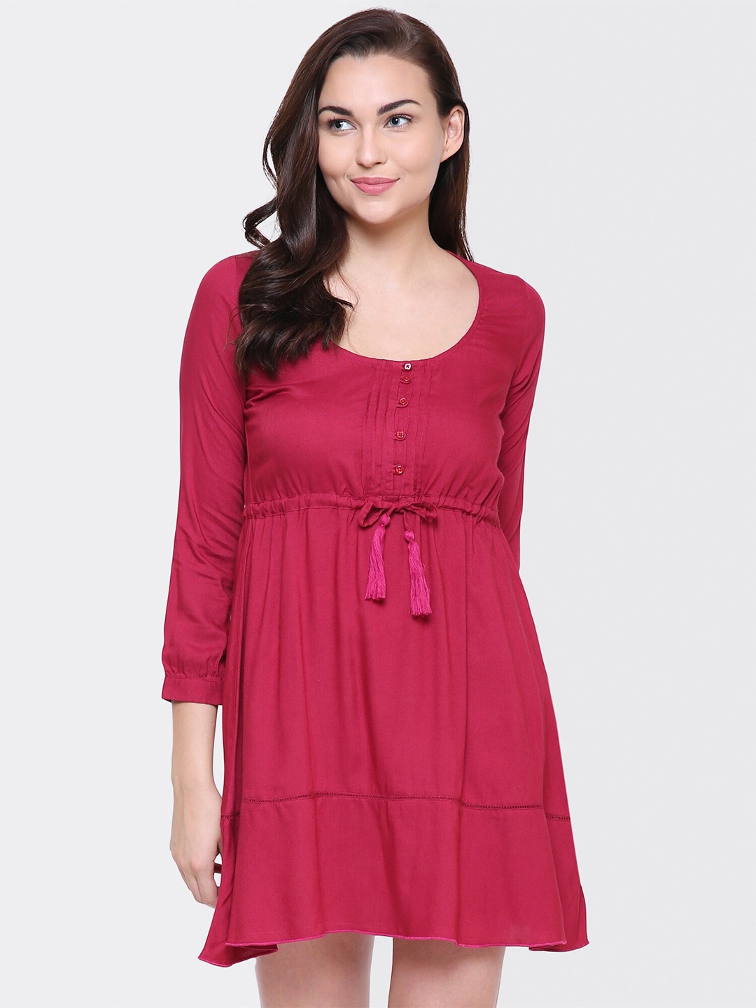

Yaadleen Round Neck Tie-Ups Fit & Flare Dress, Magenta