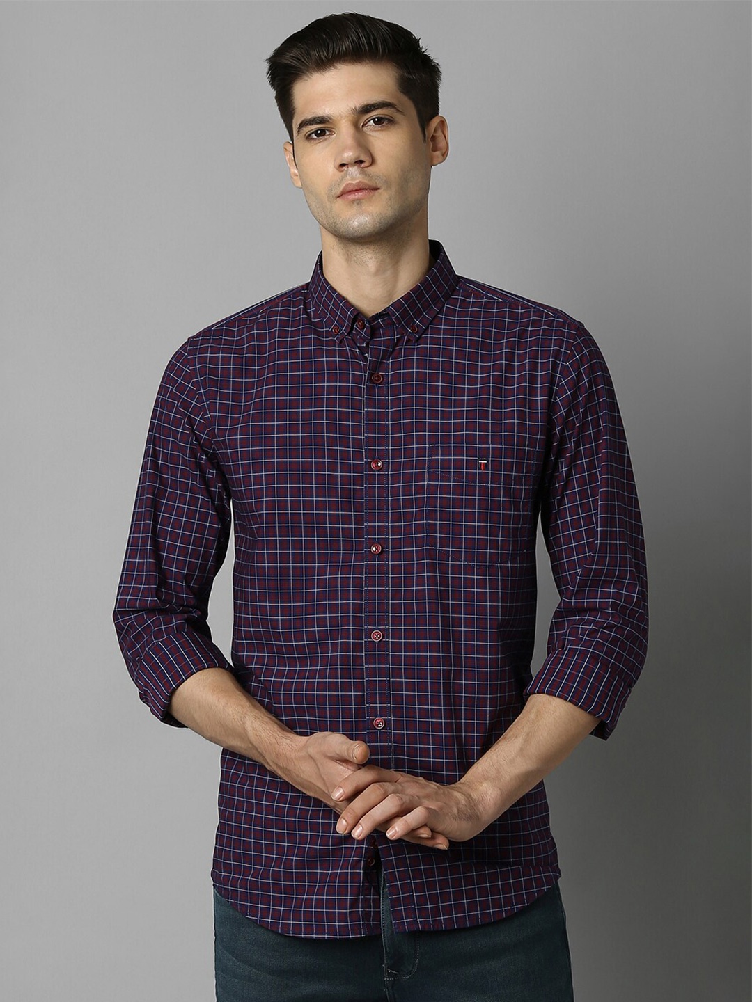

Louis Philippe Sport Slim Fit Grid Tattersall Checks Casual Shirt, Navy blue
