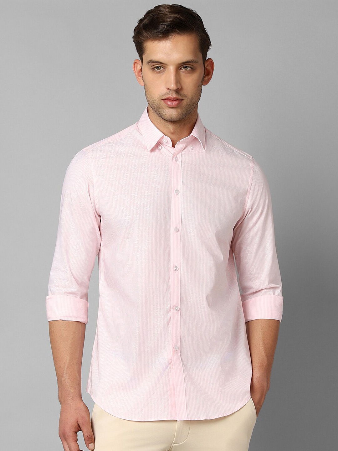 

Louis Philippe Sport Slim Fit Opaque Striped Pure Cotton Casual Shirt, Pink