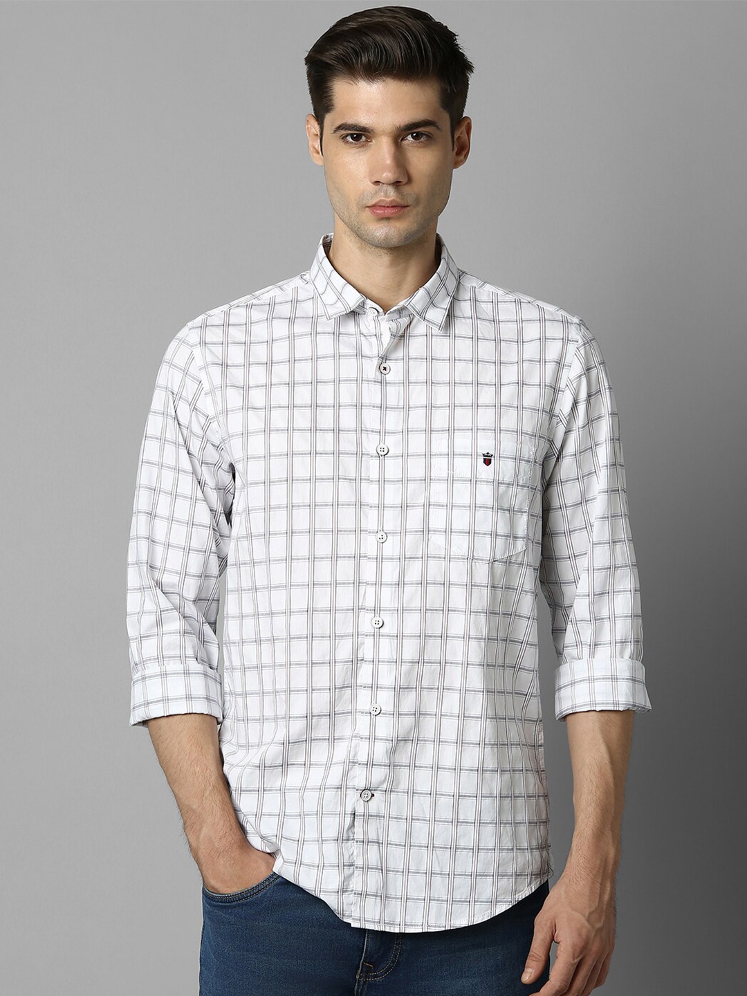 

Louis Philippe Sport Slim Fit Opaque Checked Pure Cotton Casual Shirt, White