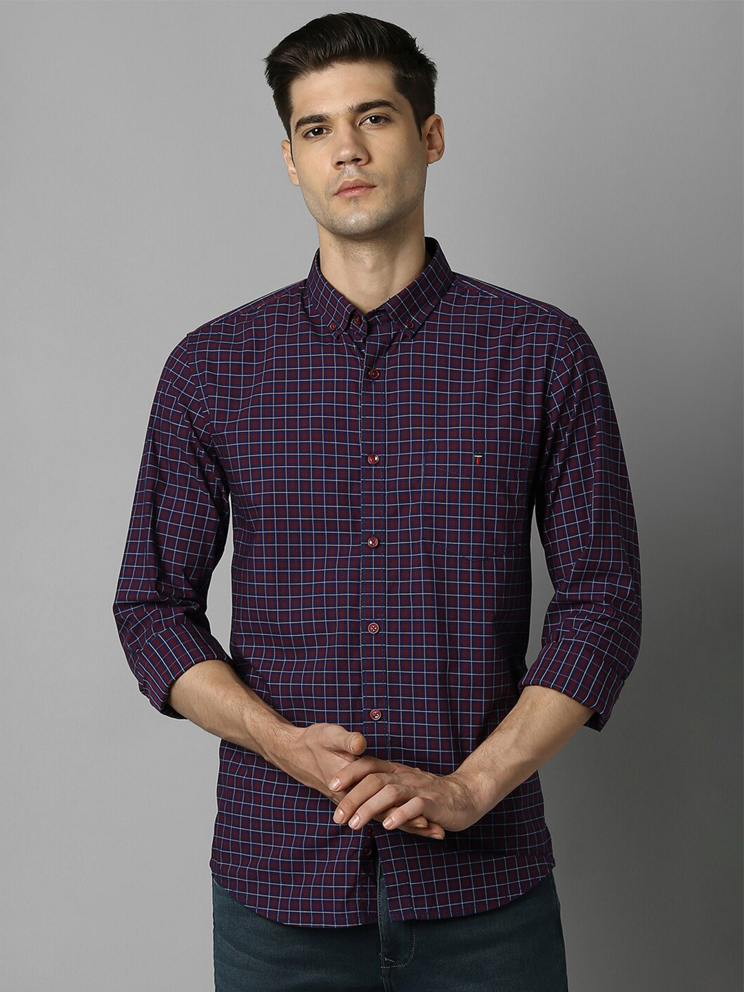 

Louis Philippe Sport Slim Fit Grid Tattersall Checks Casual Shirt, Navy blue