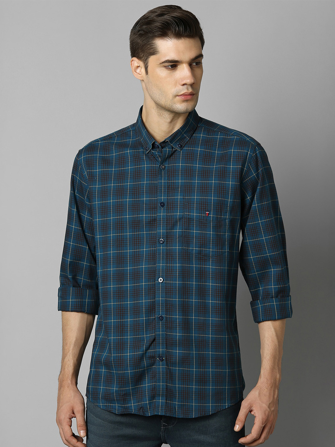 

Louis Philippe Sport Slim Fit Tartan Checks Opaque Pure Cotton Casual Shirt, Navy blue