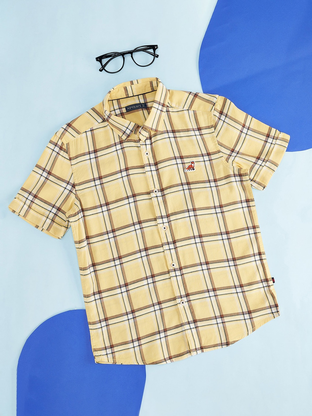 

Pantaloons Junior Boys Windowpane Checked Cotton Shirt, Yellow