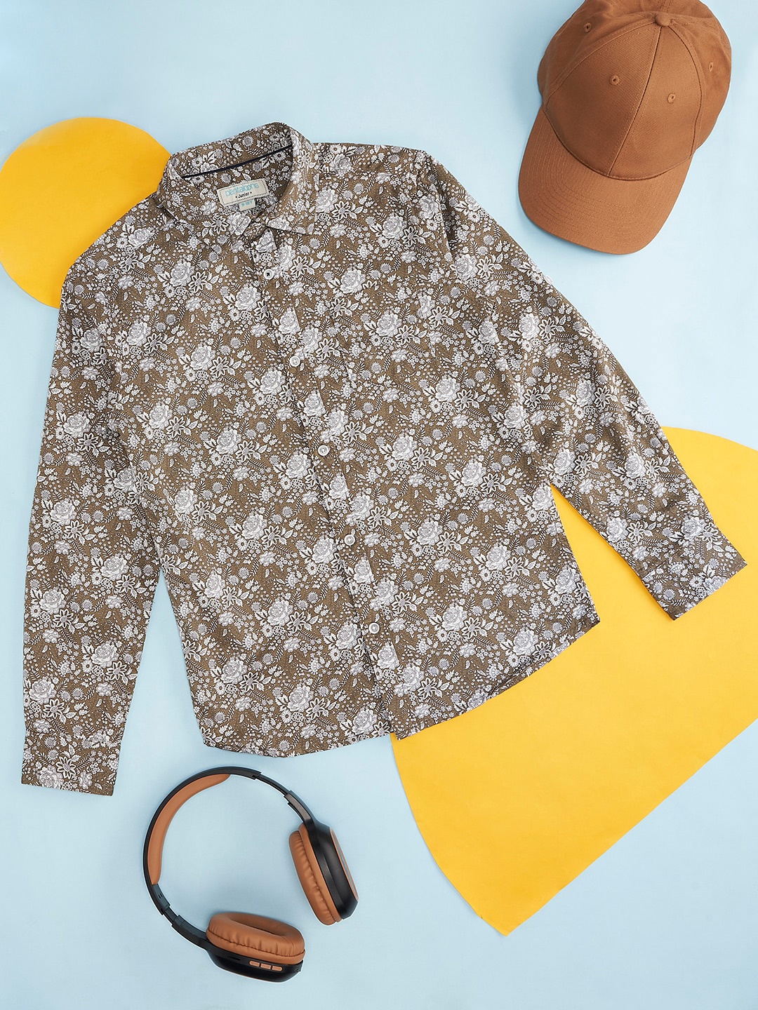 Pantaloons Junior Boys Floral Printed Cotton Shirt, Olive