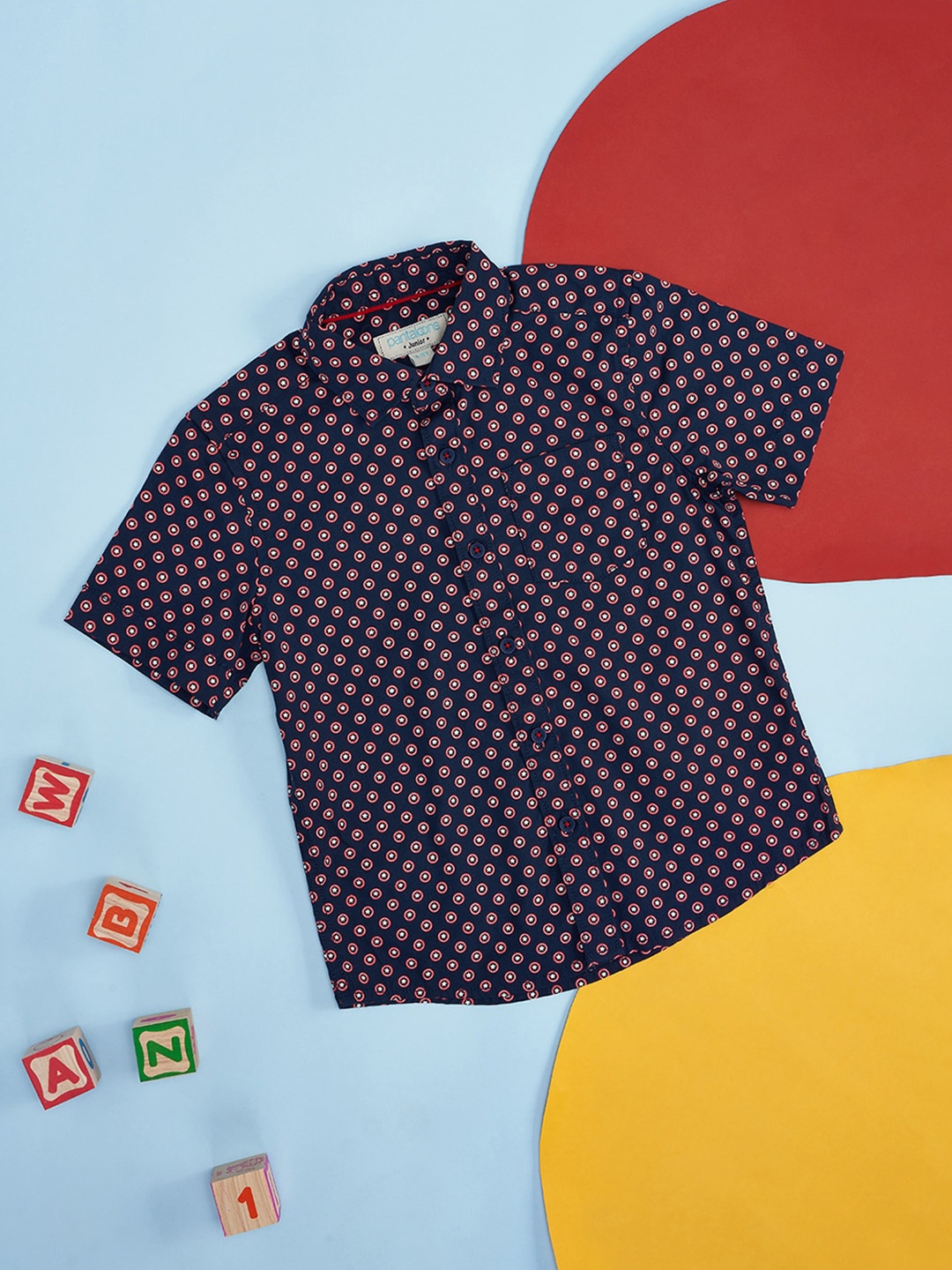 

Pantaloons Junior Boys Geometric Printed Cotton Casual Shirt, Navy blue