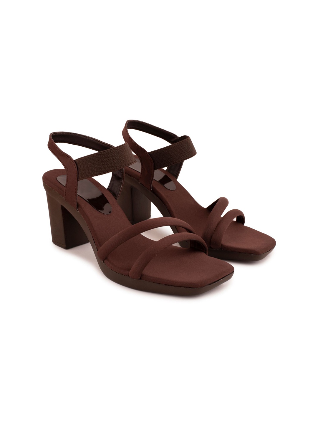 

DEAS Two Strap Open Toe Block Heels With Backstrap, Brown