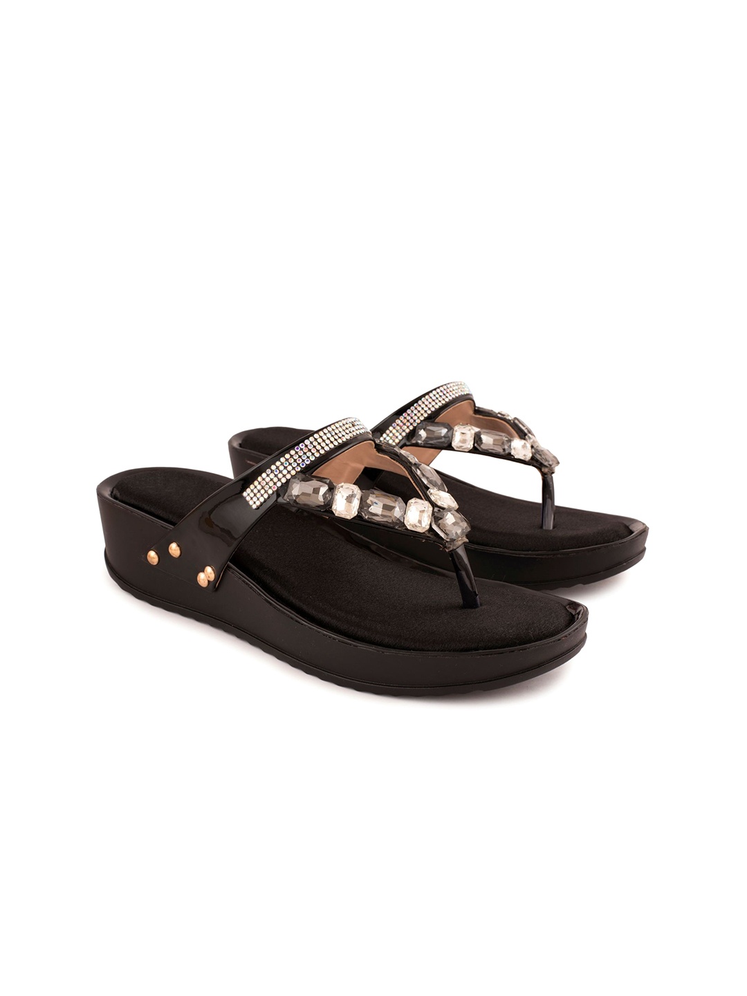 

DEAS Embellished Open Toe Wedges, Black