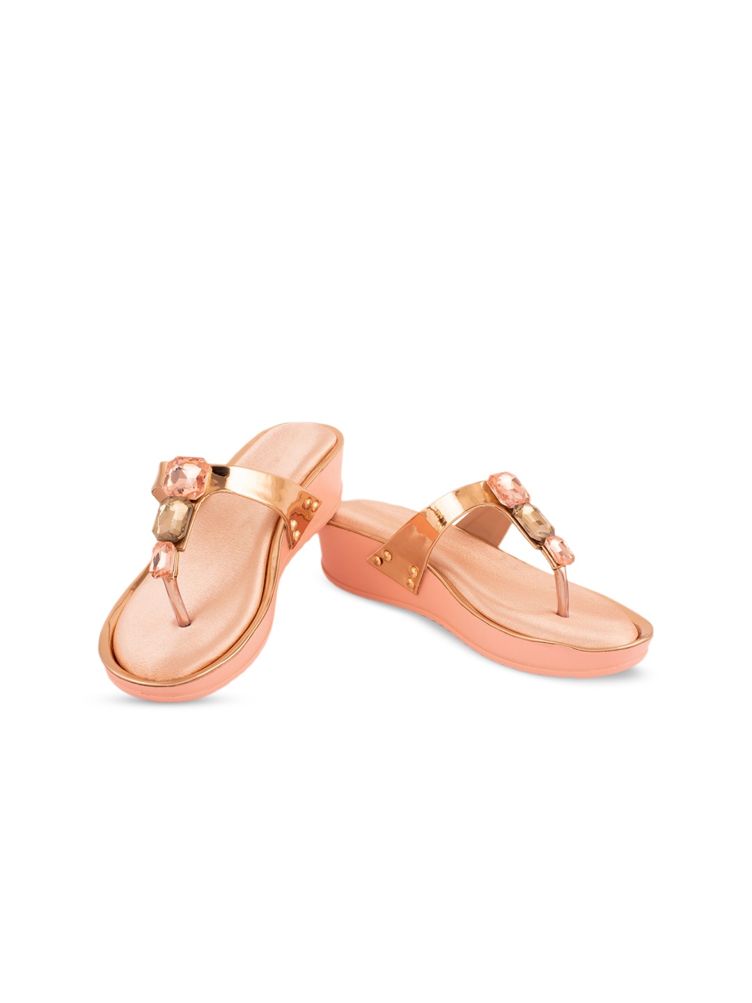 

DEAS Embellished Open Toe Wedges, Peach