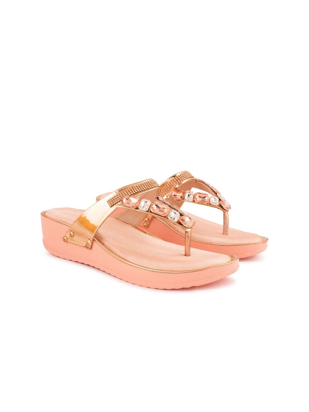 

DEAS Embellished Open Toe Wedges, Peach