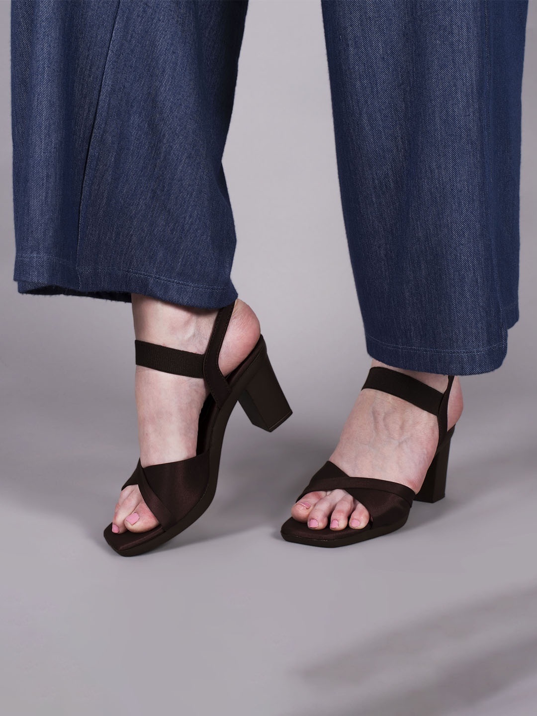 

DEAS Square Toe Block Heels With Backstrap, Brown