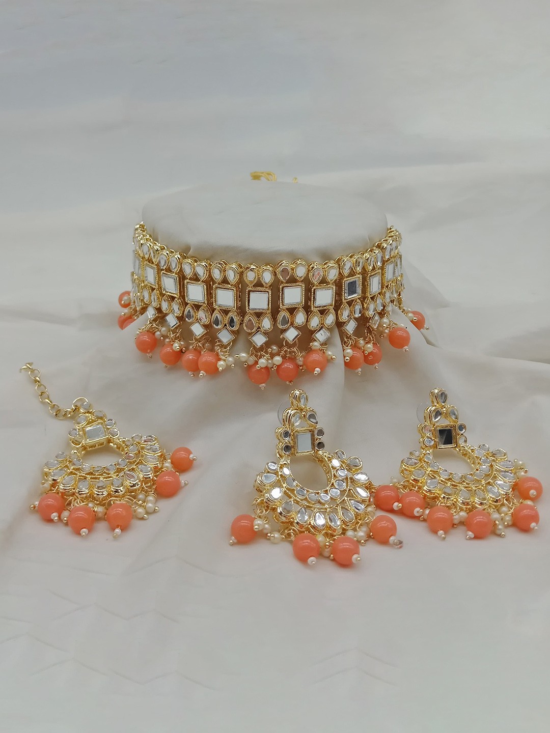 

AASHISH IMITATION Gold-Plated Mirror Choker Jewellery Set