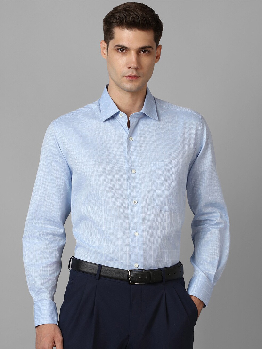 

Luxure by Louis Philippe Slim Fit Checked Pure Cotton Formal Shirt, Blue