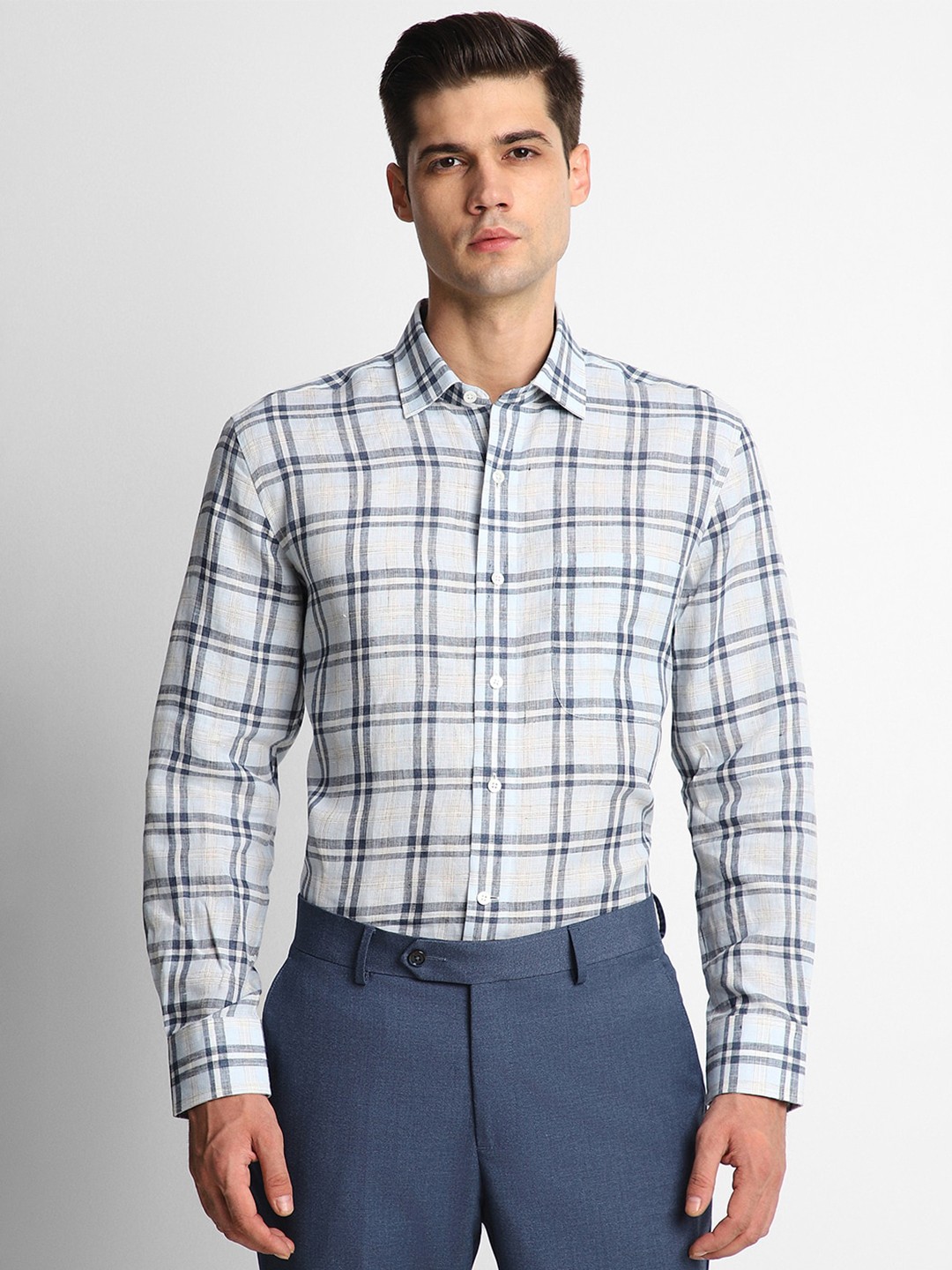 

Luxure by Louis Philippe Slim Fit Checked Pure Linen Formal Shirt, White