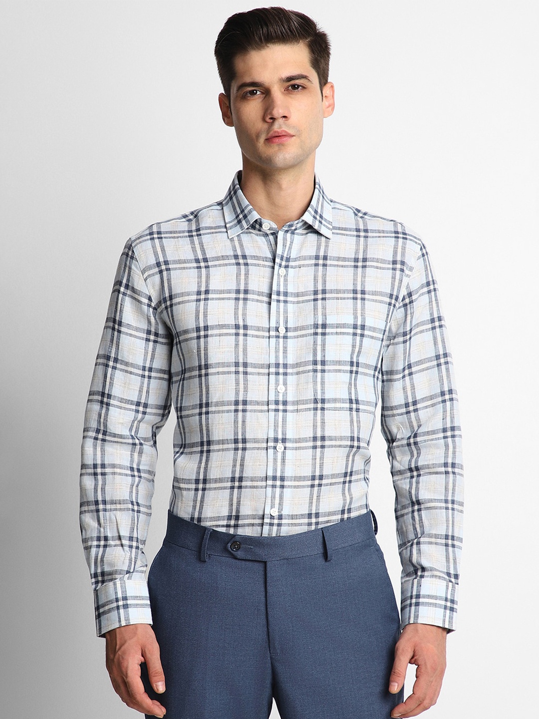 

Luxure by Louis Philippe Slim Fit Checked Pure Linen Formal Shirt, White