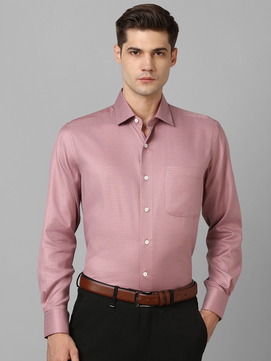 

Luxure by Louis Philippe Slim Fit Checked Pure Cotton Formal Shirt, Pink