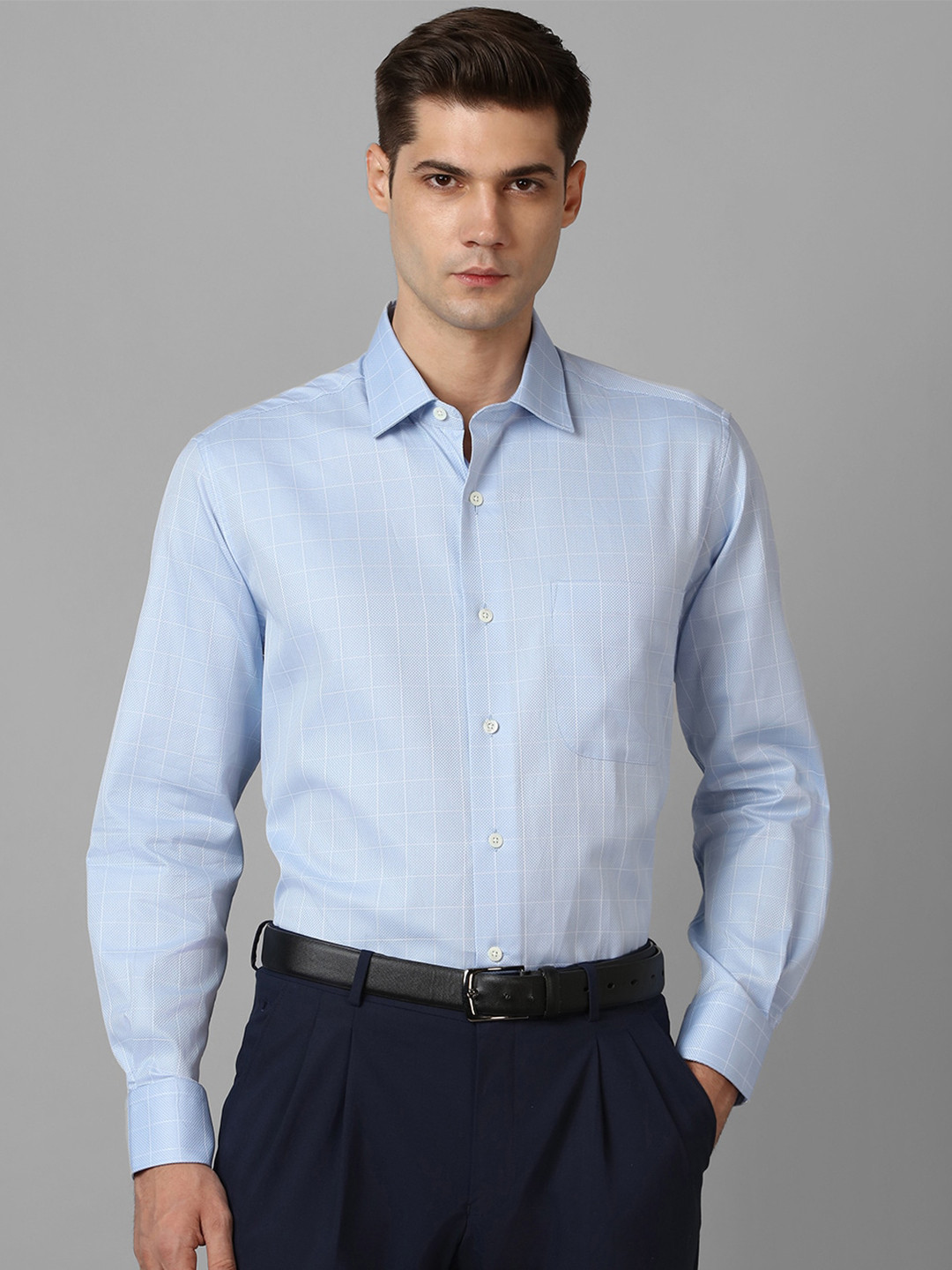 

Luxure by Louis Philippe Slim Fit Checked Pure Cotton Formal Shirt, Blue