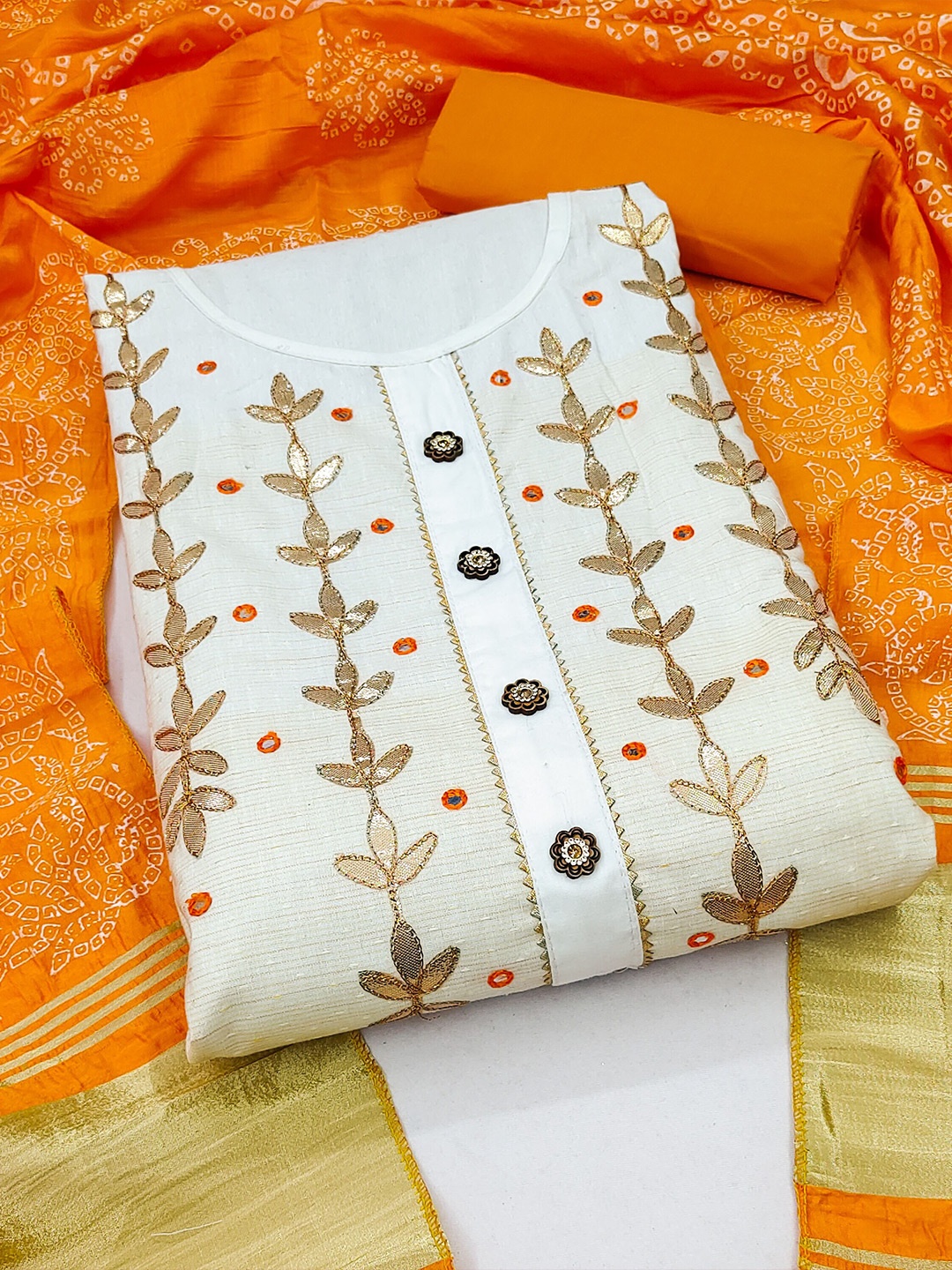 

KALINI Embroidered Unstitched Dress Material, White