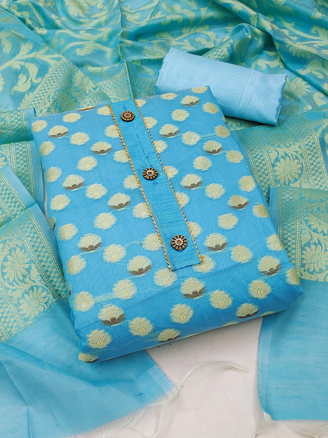 

KALINI Woven Design Unstitched Dress Material, Blue