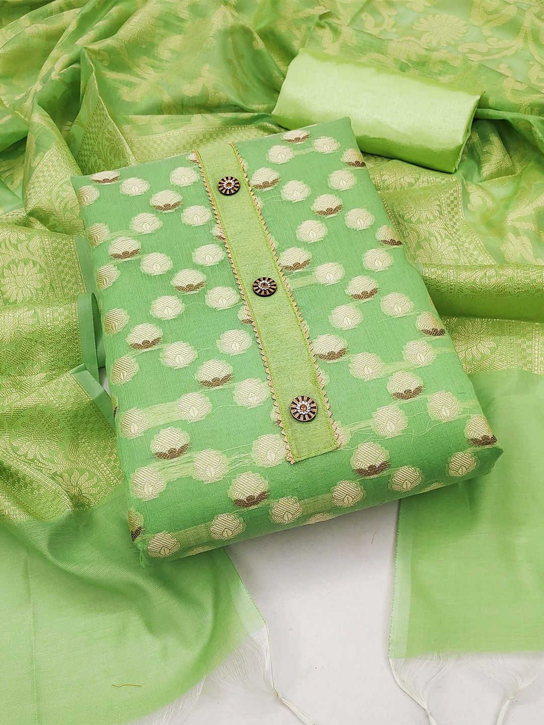 

KALINI Woven Design Unstitched Dress Material, Green