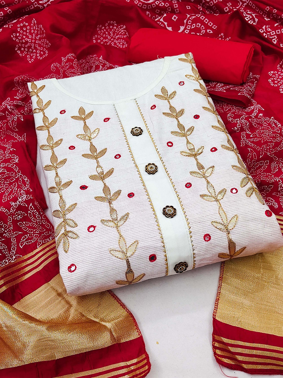 

KALINI Ethnic Motifs Embroidered Unstitched Dress Material, White
