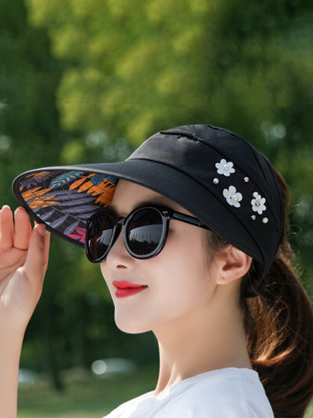 

Alexvyan Women Floral Printed Visor Cap, Black