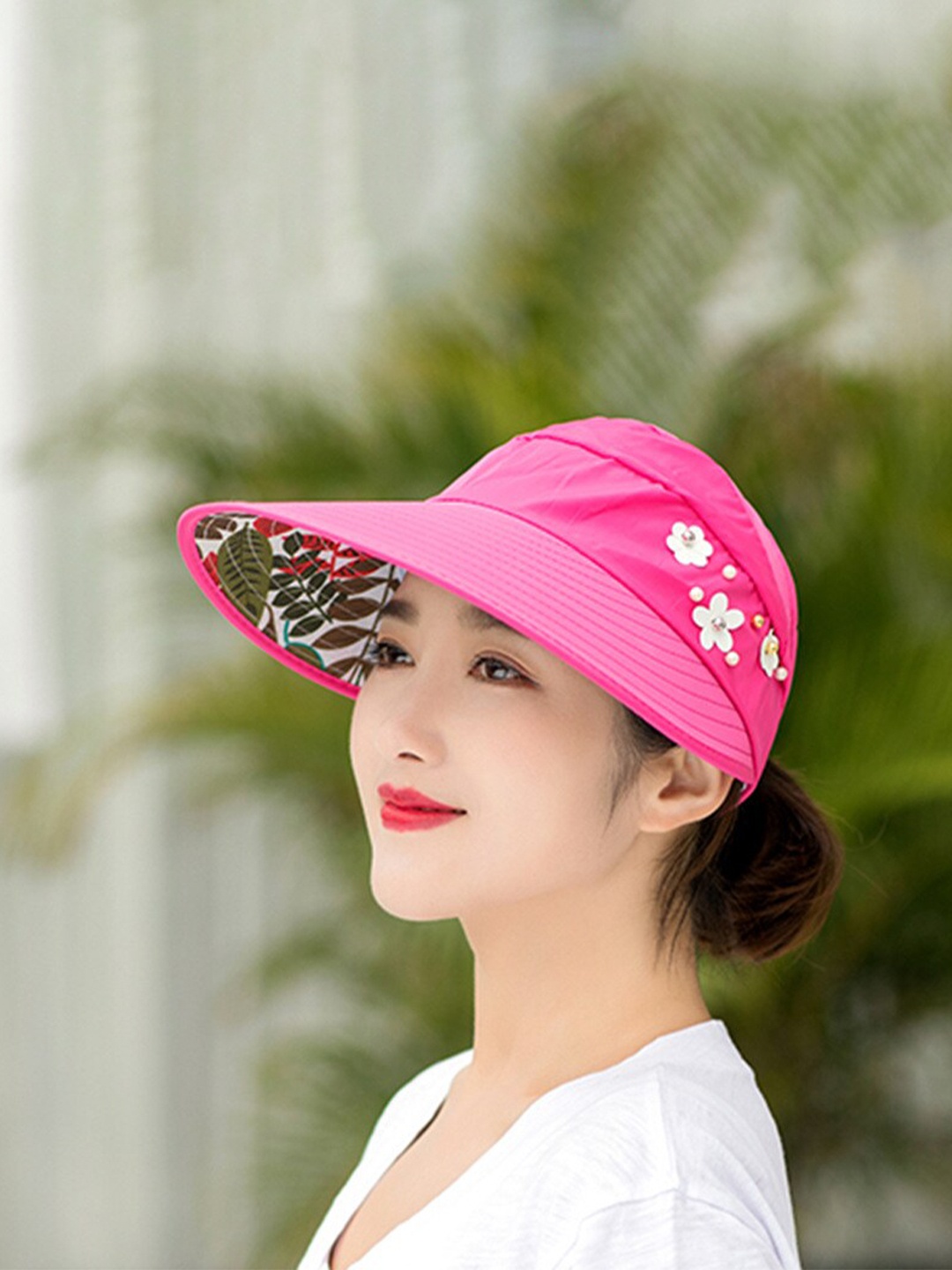 

Alexvyan Women Floral Printed Visor Cap, Pink