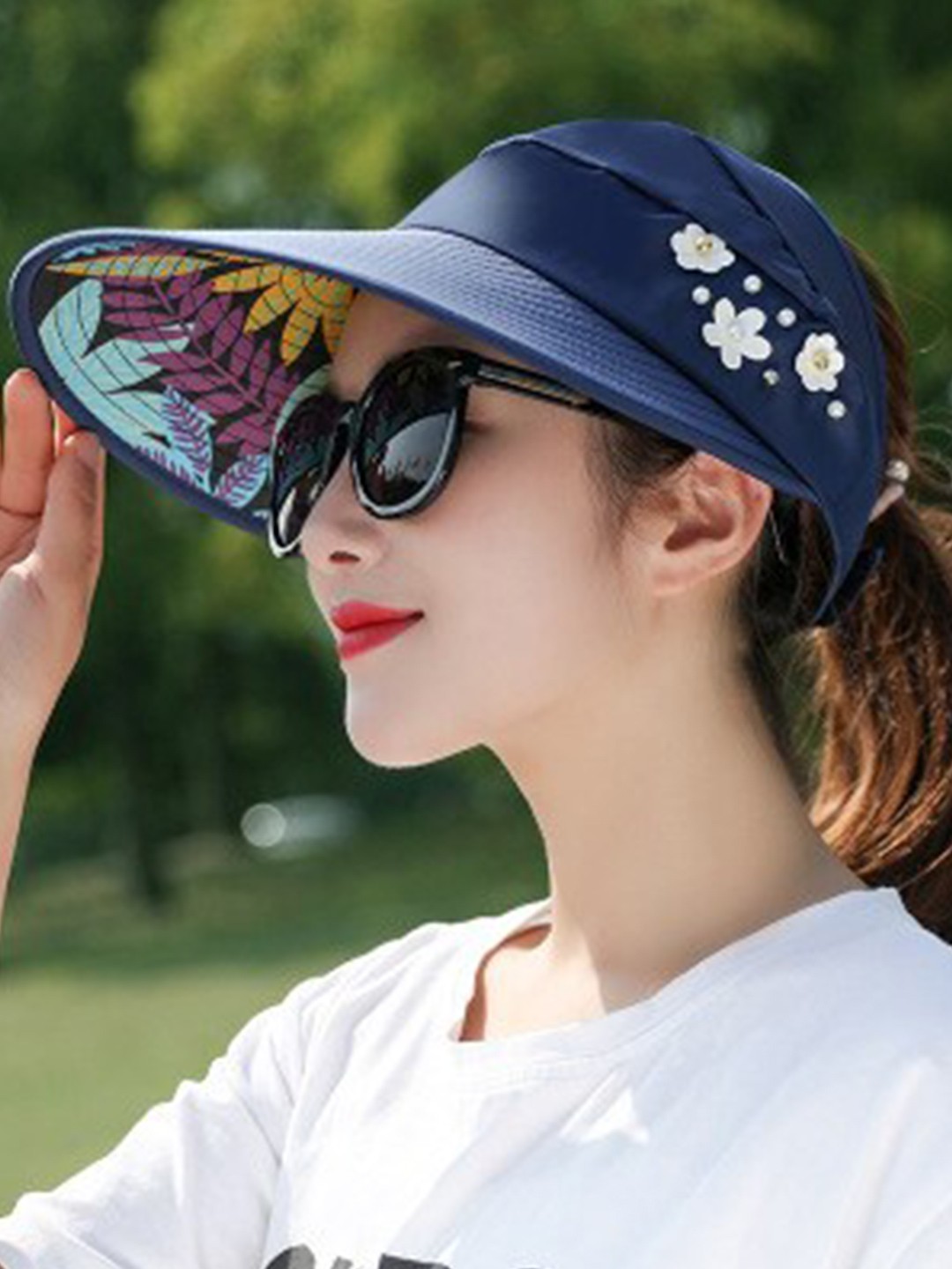 

Alexvyan Women Floral Printed Visor Cap, Blue