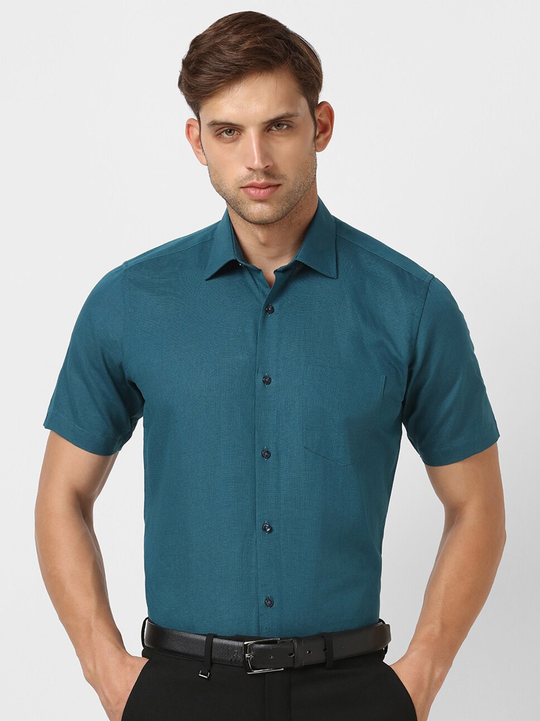 

Van Heusen Opaque Cotton Linen Formal Shirt, Blue