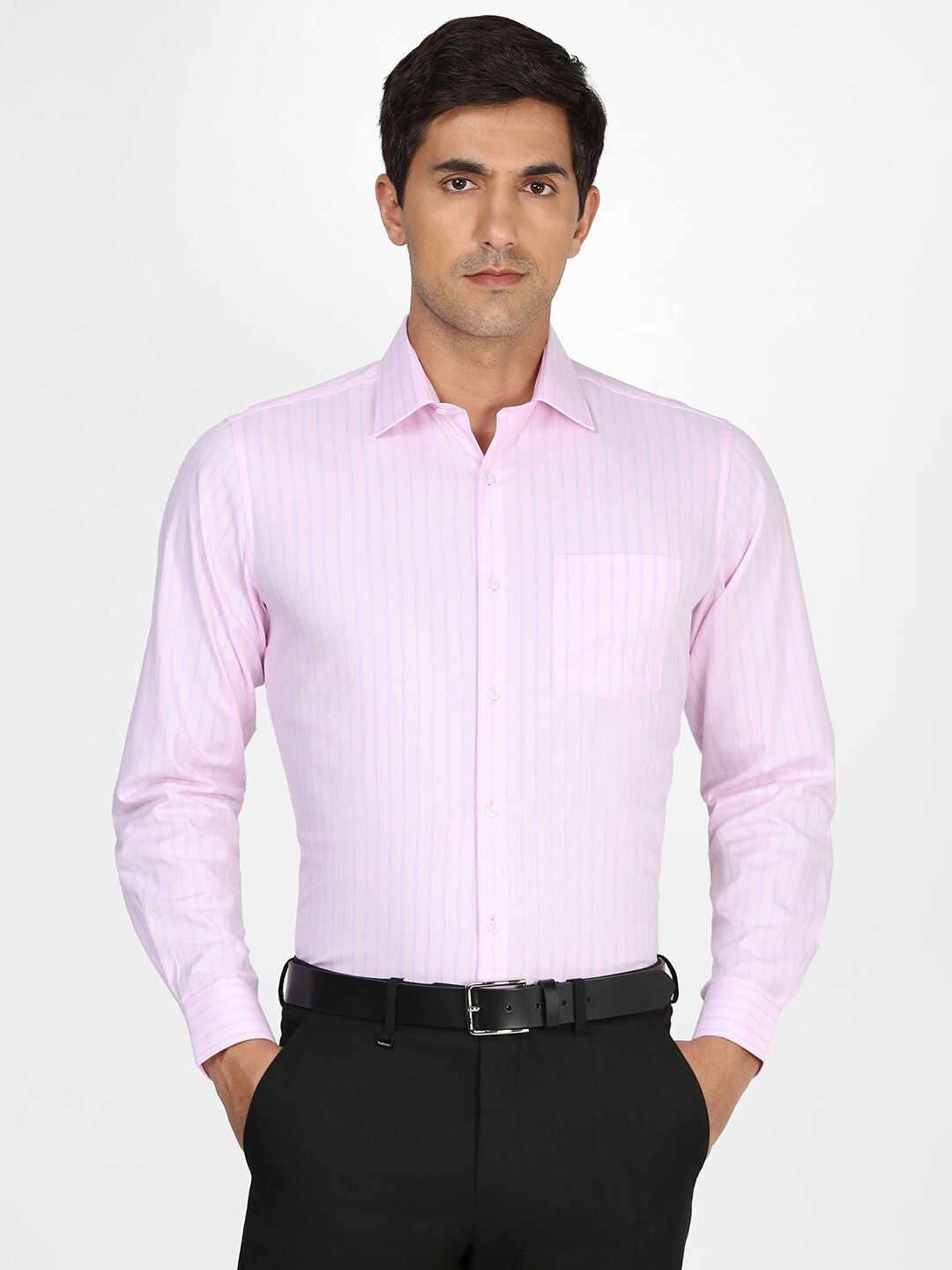 

Van Heusen Men Striped Cotton Opaque Formal Shirt, Pink