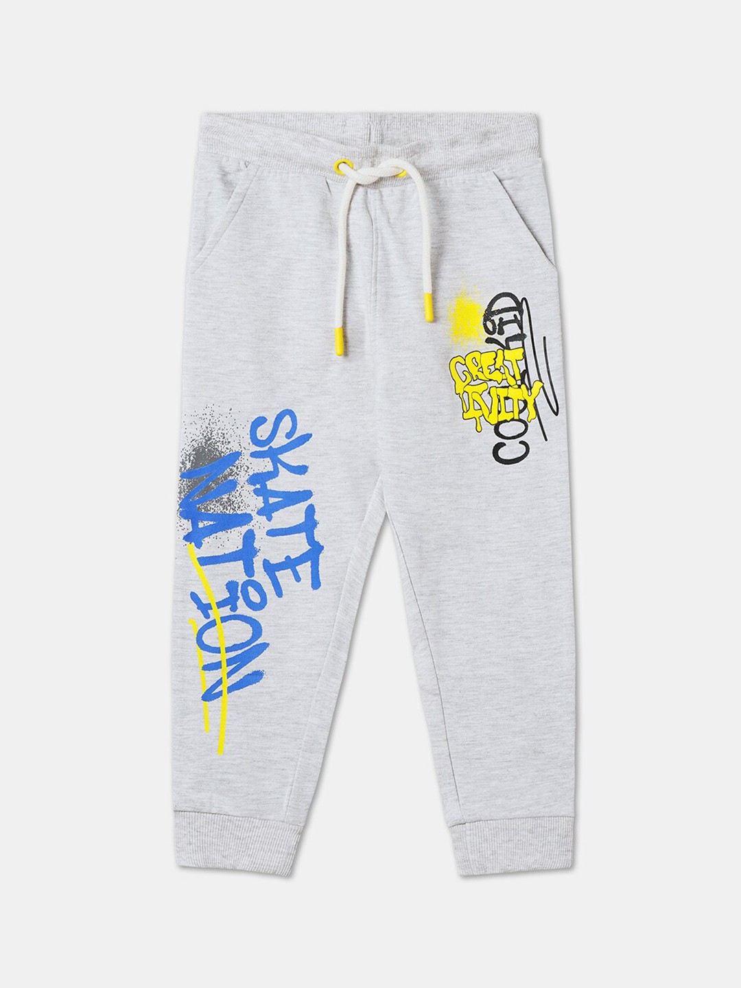 

R&B Boys Typography Printed Cotton Joggers, Grey