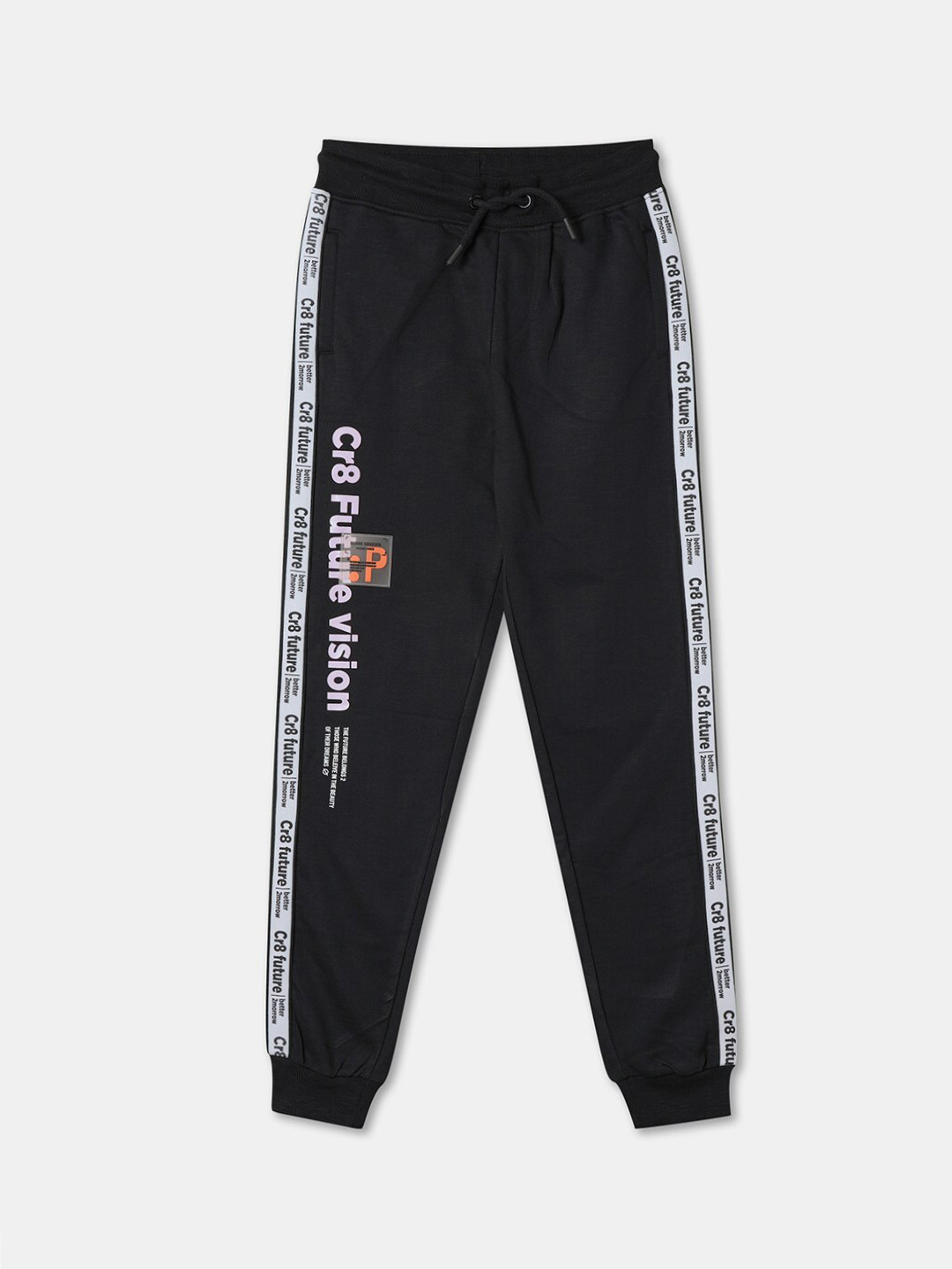 

R&B Boys Typography Printed Cotton Joggers, Black