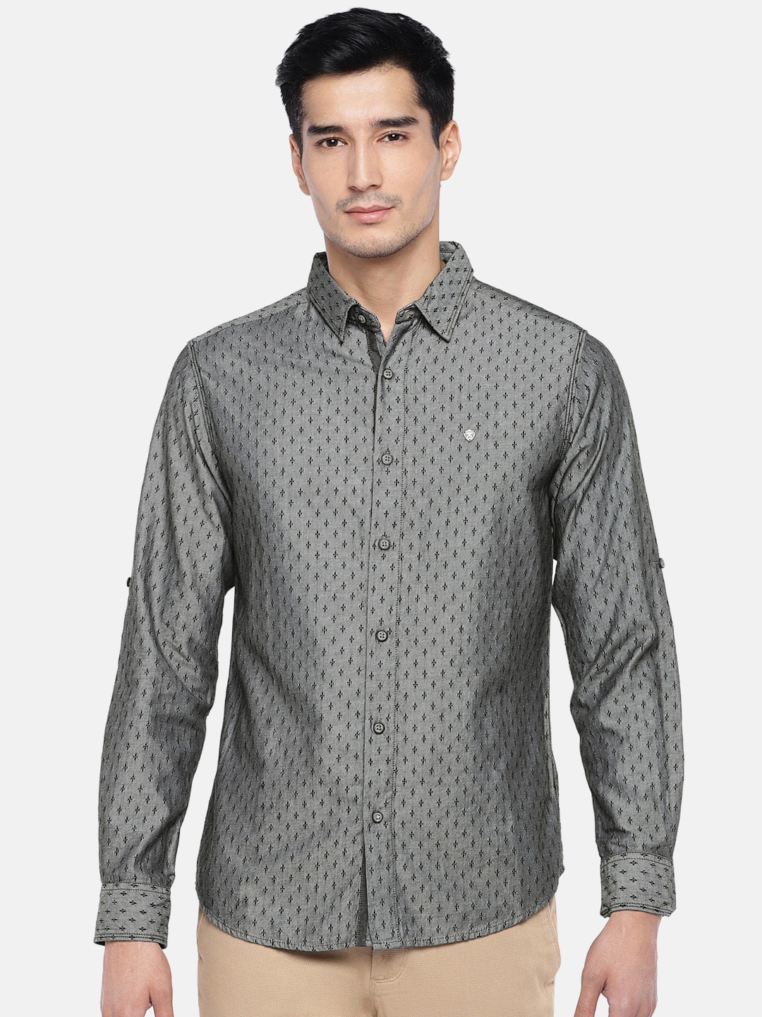

SPYKAR Men Grey Slim Fit Self Design Casual Shirt
