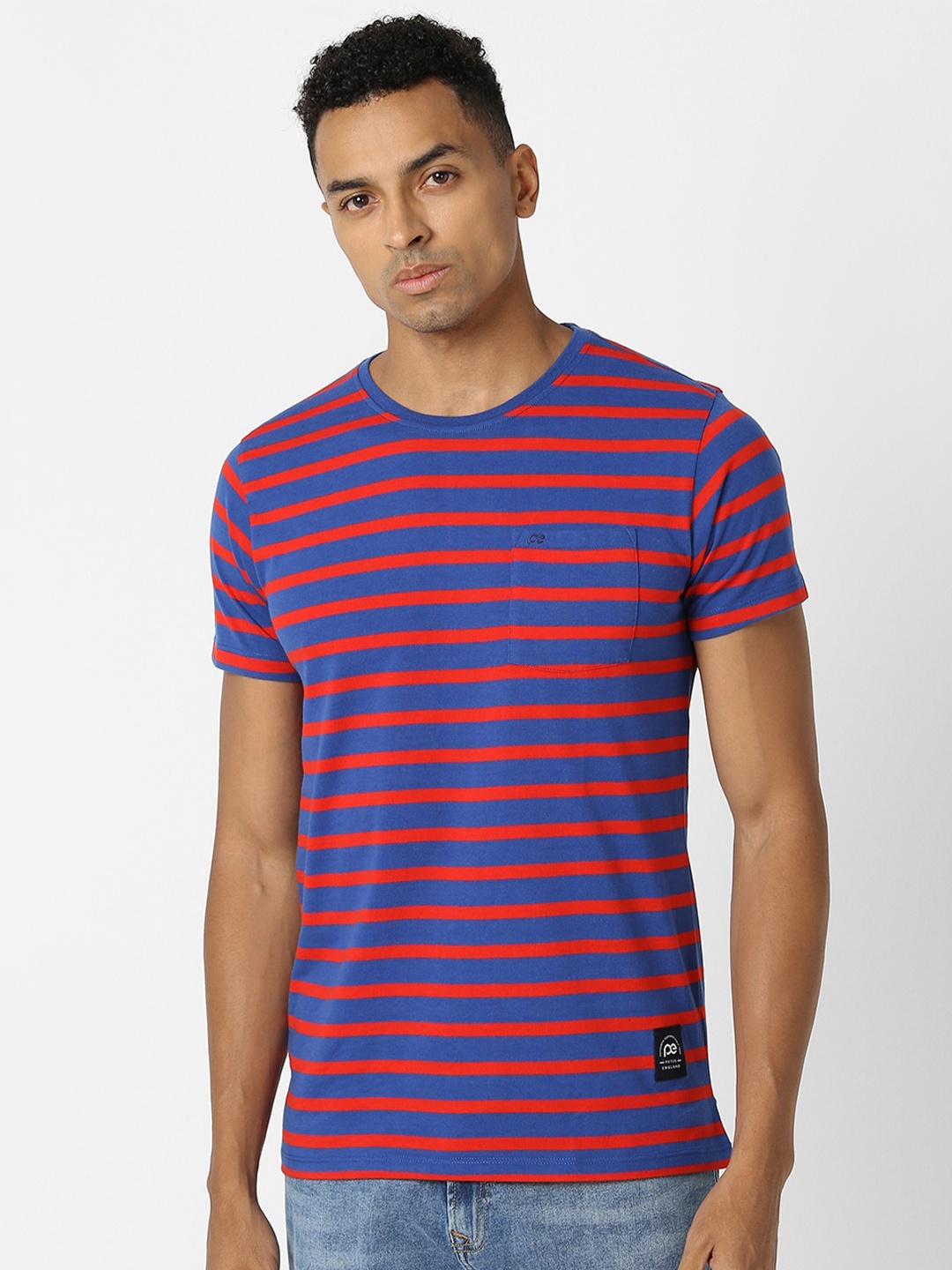 

Peter England Casuals Striped Slim Fit T-shirt, Blue