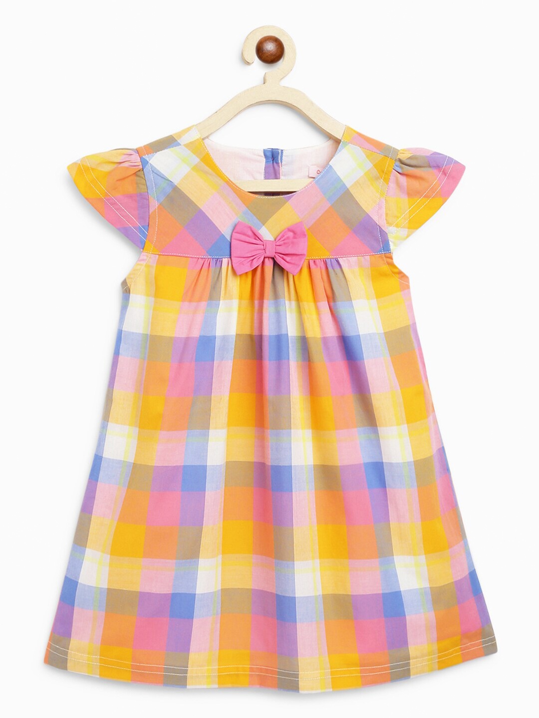 

Campana Girls Checked Round Neck Pure Cotton A-Line Dress, Yellow