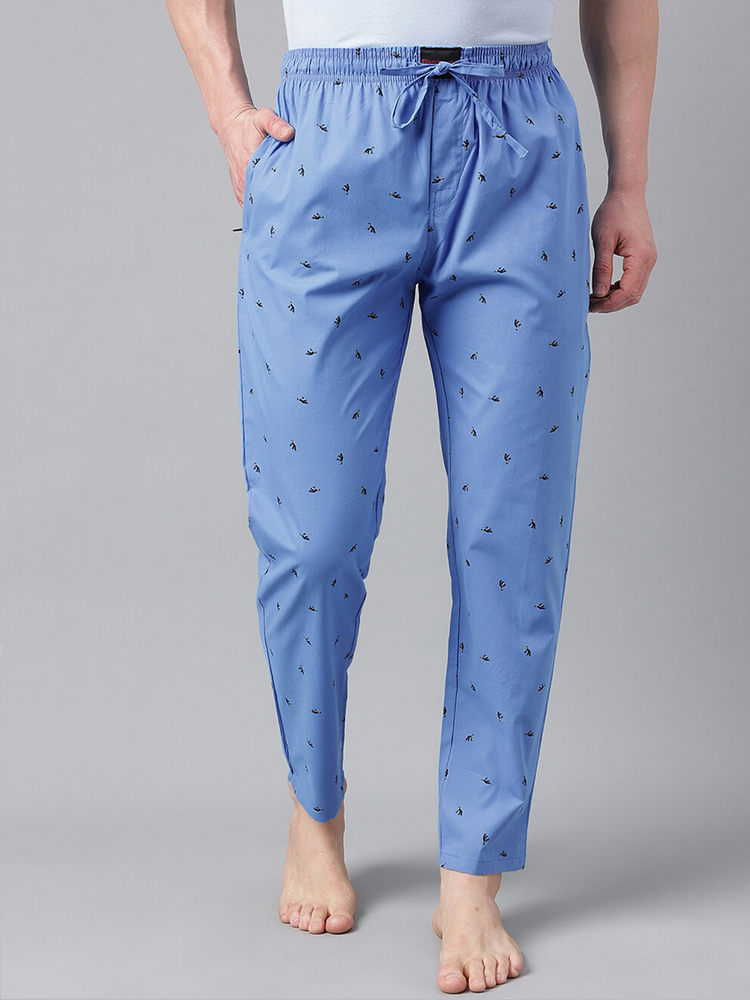 

FLAMBOYANT Men Conversational Printed Mid-Rise Cotton Lounge Pants, Blue
