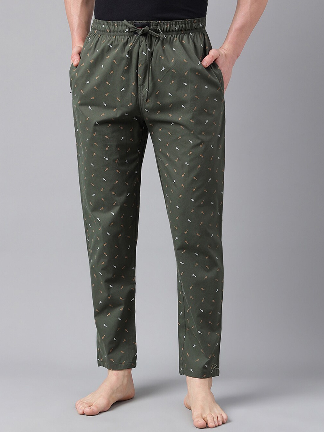 

FLAMBOYANT Men Printed Cotton Mid-Rise Lounge Pants, Green