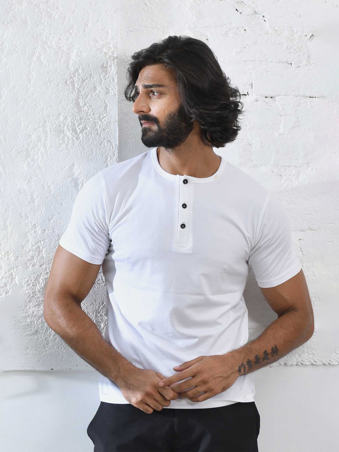 

Beyours Henley Neck Pure Cotton T-shirt, White