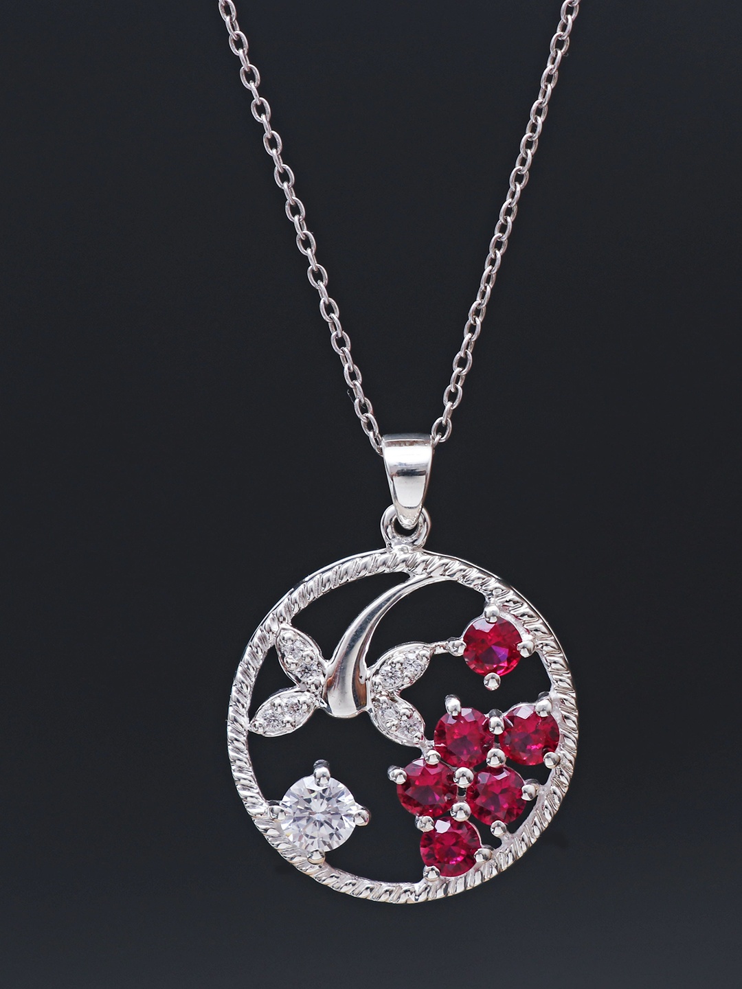 

HIFLYER JEWELS Women Cubic Zirconia Studded Round 925 Sterling Silver Pendant