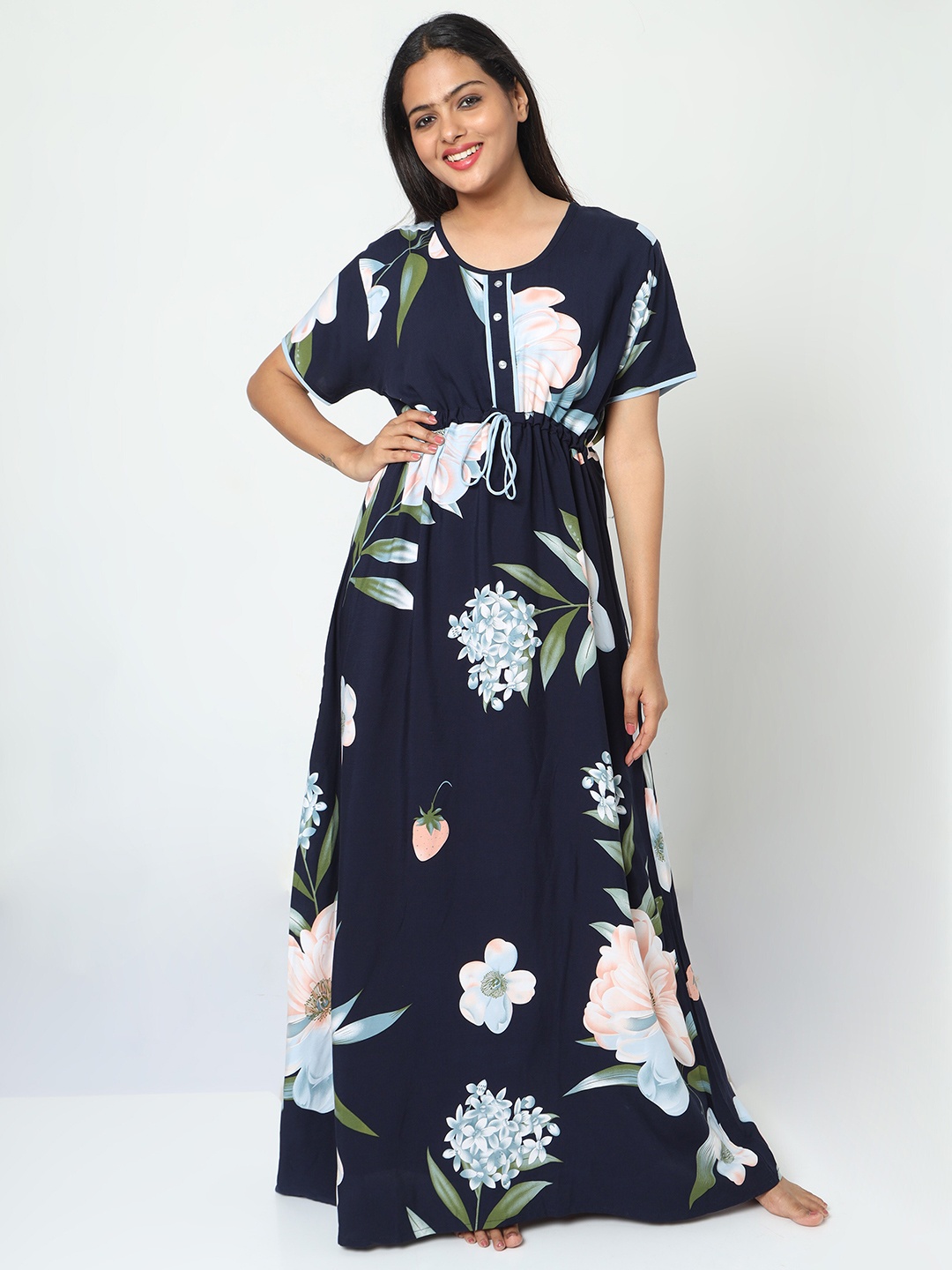 

9shines Label Floral Printed Maxi Nightdress, Blue