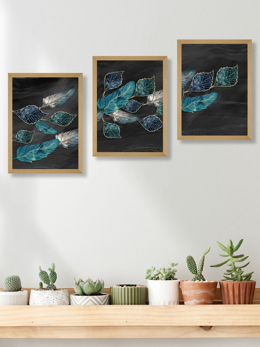

SAF Black & Blue 3 Pieces Modern Art Framed Wall Art Painting
