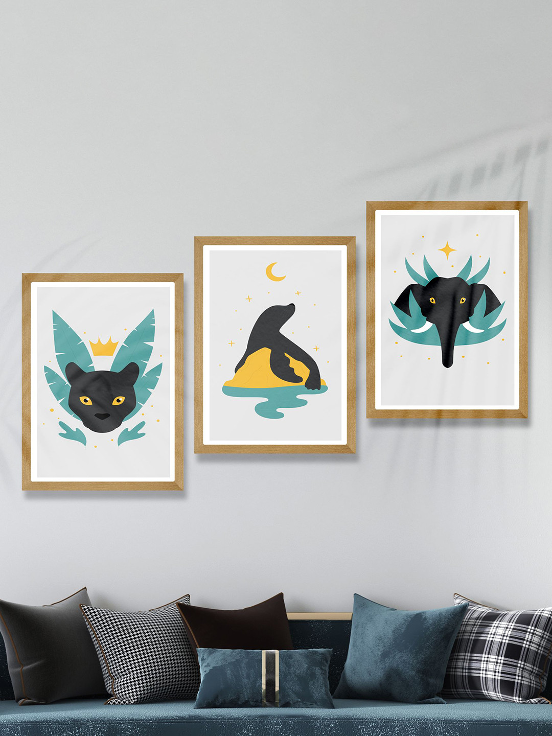 

SAF Grey & Blue 3 Pieces Modern Art Framed Wall Art Painting